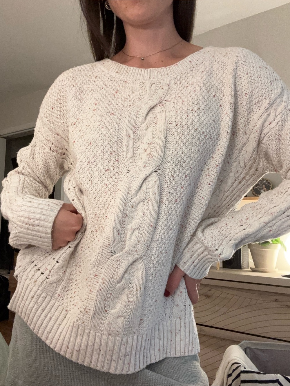 Tommy Hilfiger Cream Cable-Knit Crew Sweater